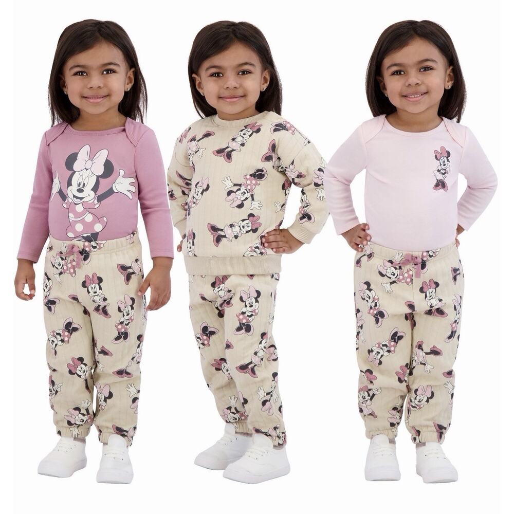 Disney Baby Minnie Mouse 4 Piece Ribbed Outfit Set New With Tags